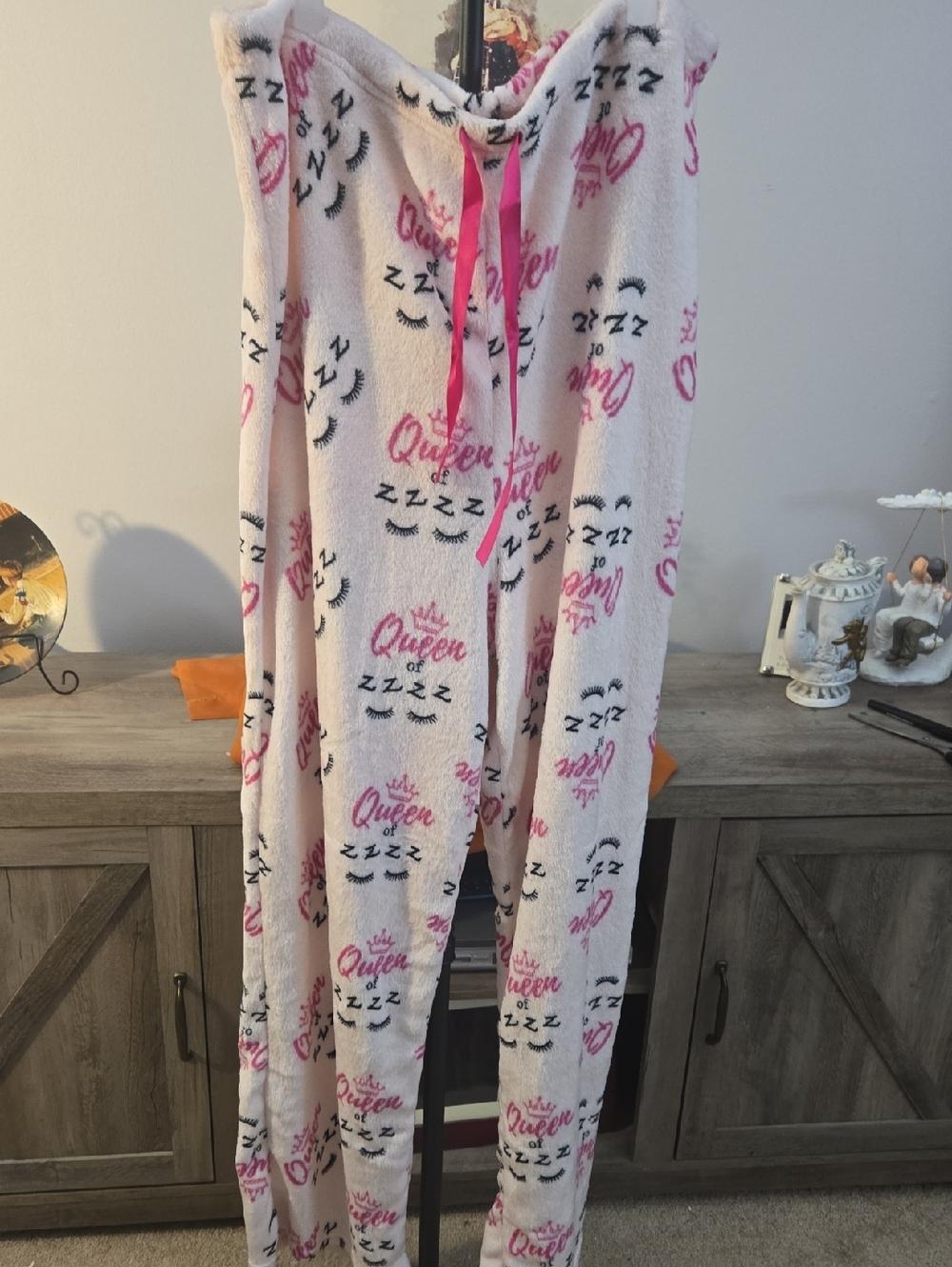 just be Pink and Black "Queen" Fleece Hooded Pajama Onesie